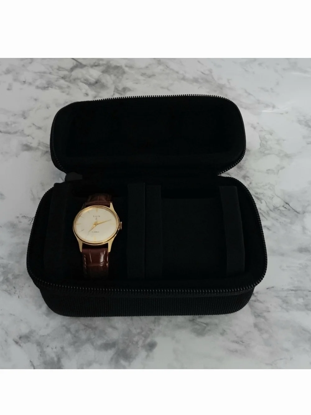 Vintage Elgin 19 Jewels Hand Wind Watch Running With 2 Slot Travel Case